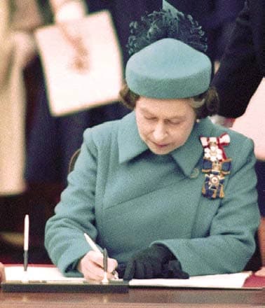 Queen Elizabeth II proclaiming the amended Constitution, Ottawa, 1982