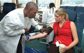 Woman donating blood